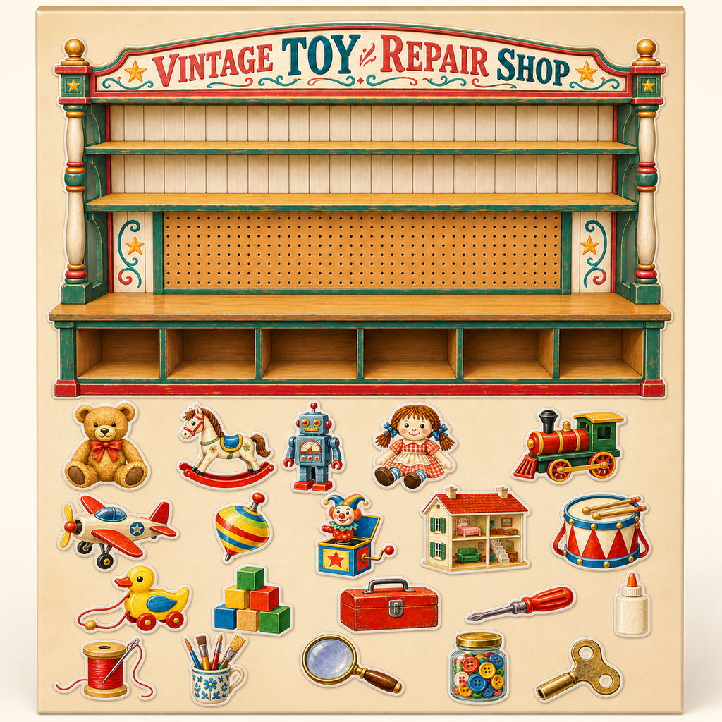 Vintage Toy Repair Shop Sticker Pack