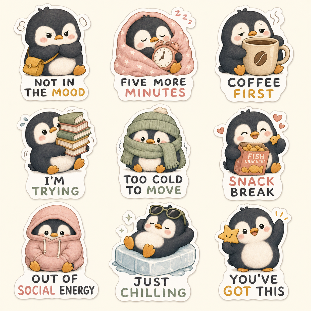 Cute Penguin Skiing Sticker Pack