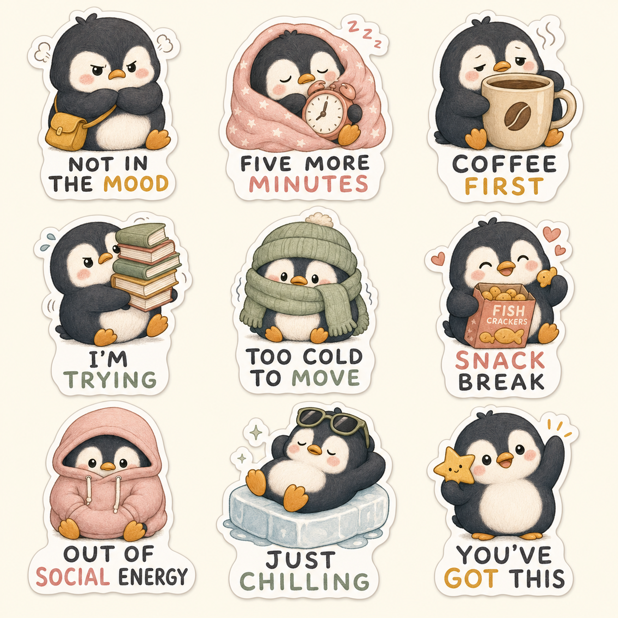 Cute Penguin Skiing Sticker Pack