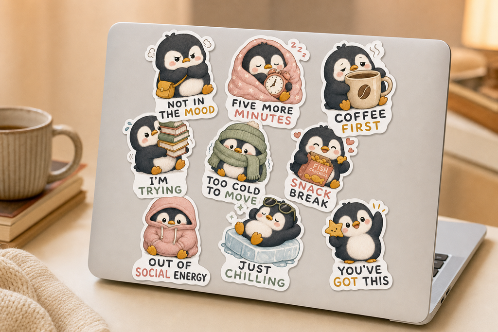 Cute Penguin Skiing Sticker Pack