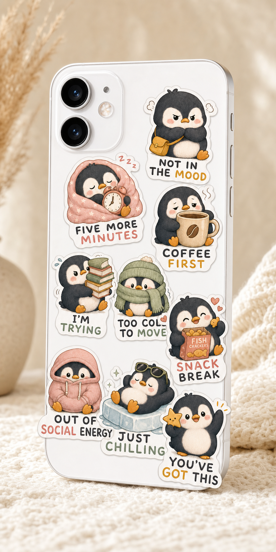 Cute Penguin Skiing Sticker Pack