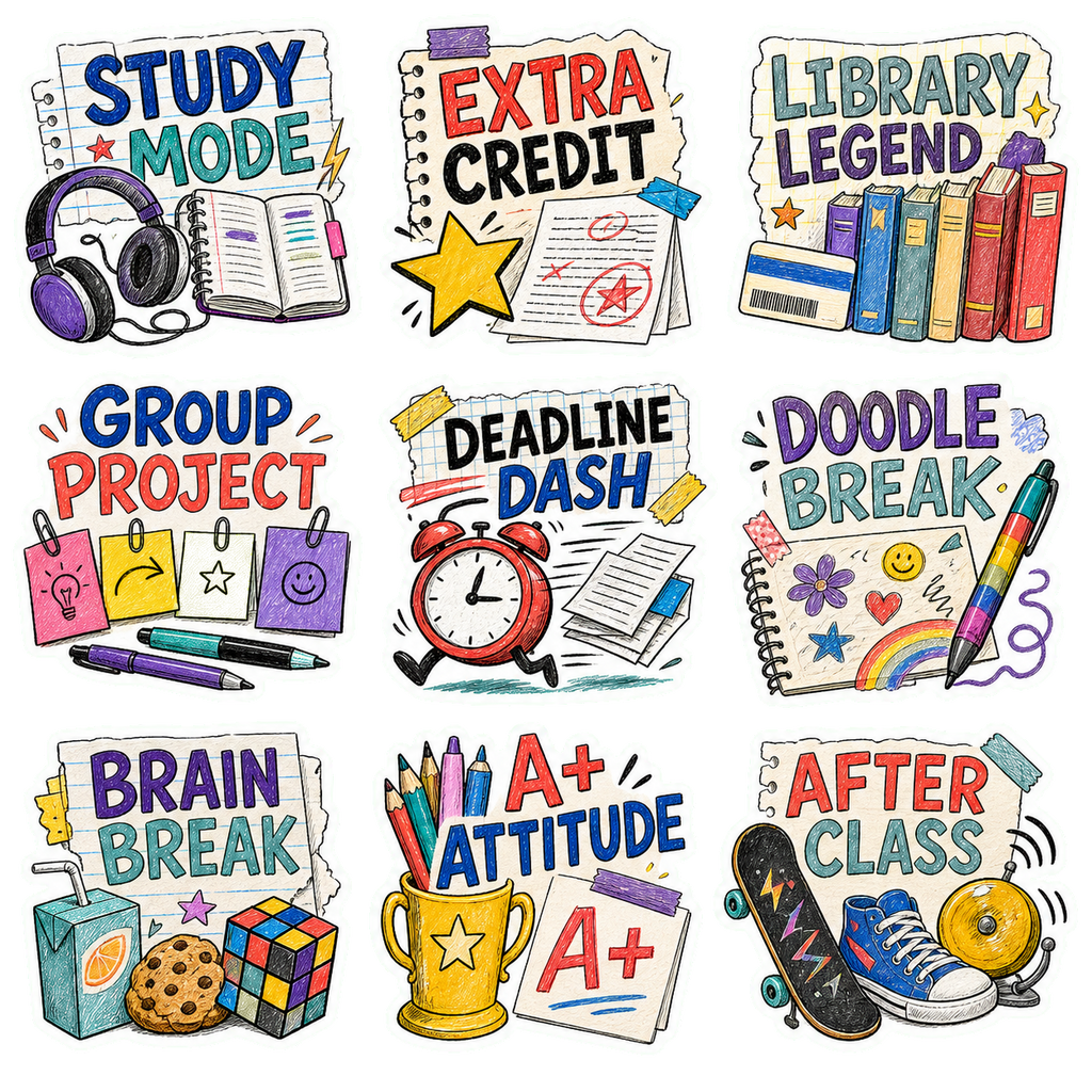 School Life & Study Vibes Sticker Pack