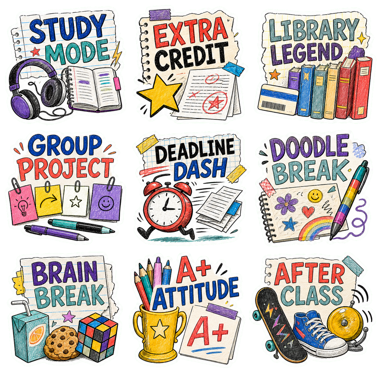 School Life & Study Vibes Sticker Pack