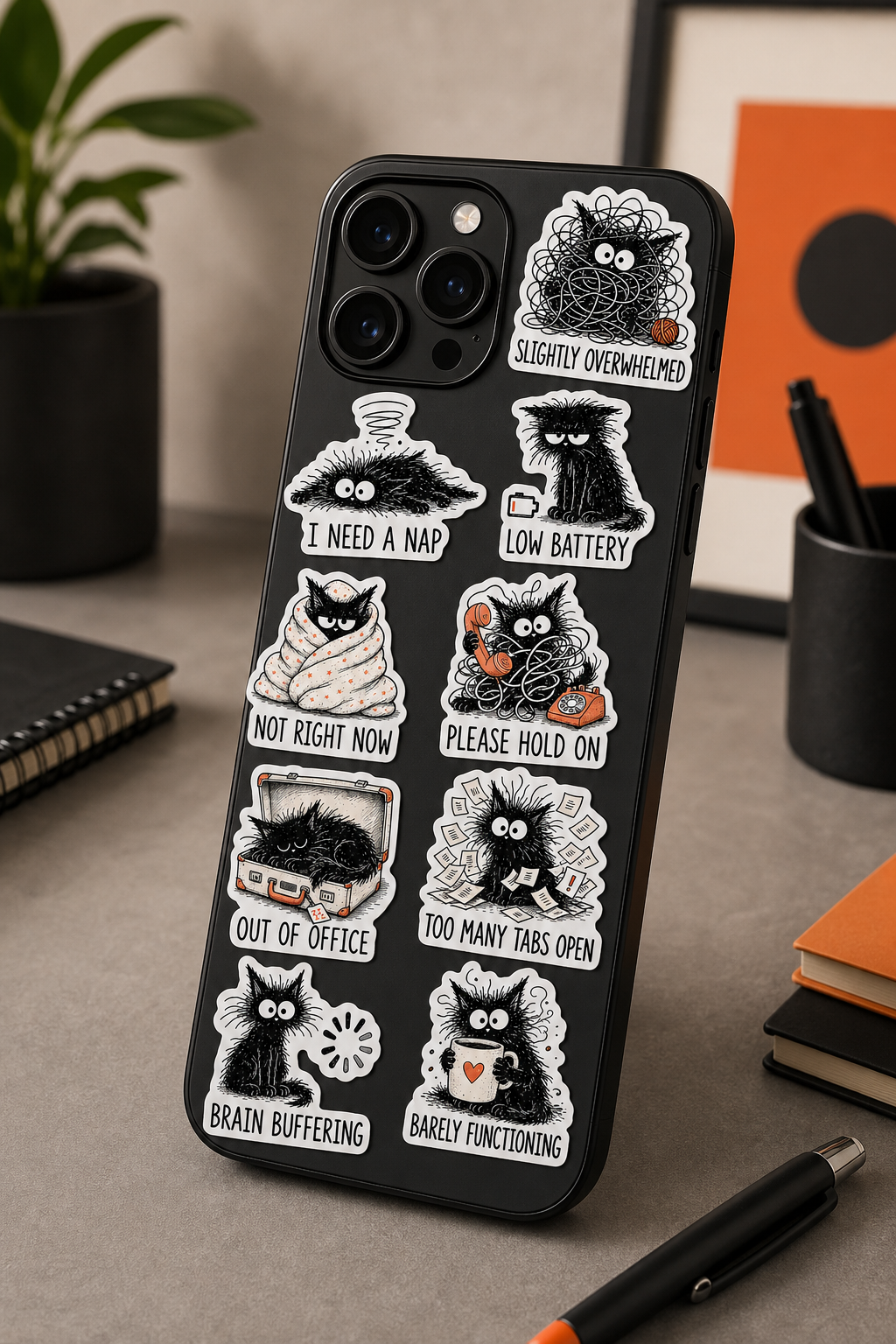 Scruffy Black Cat Sticker Pack