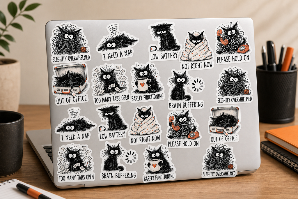 Scruffy Black Cat Sticker Pack