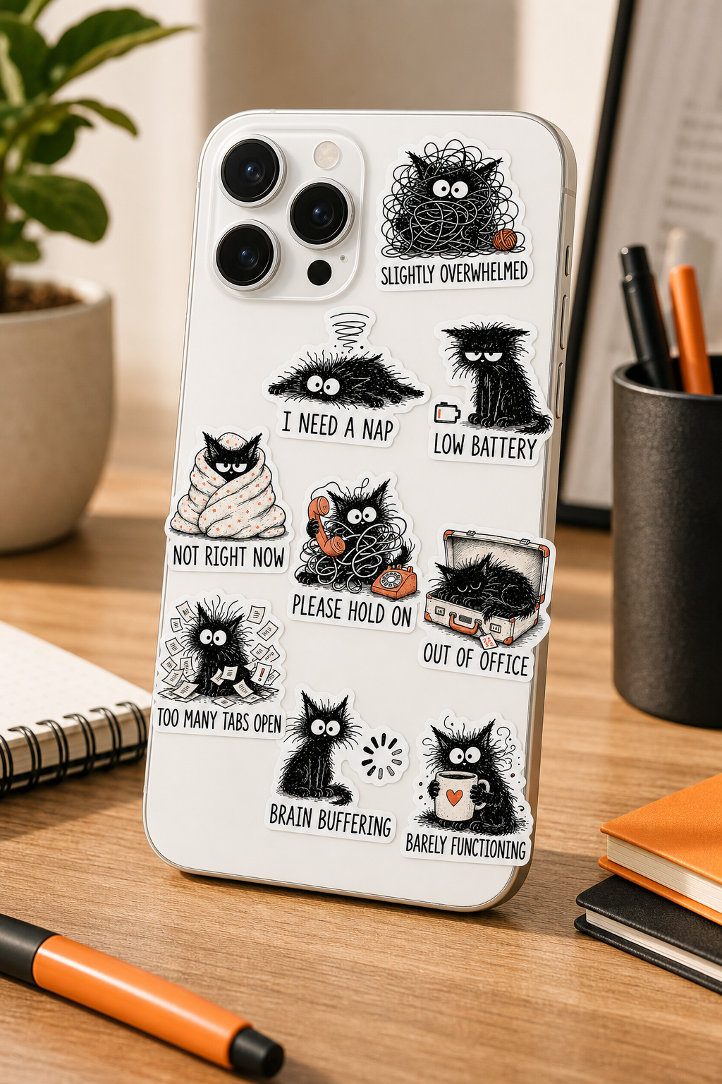 Scruffy Black Cat Sticker Pack