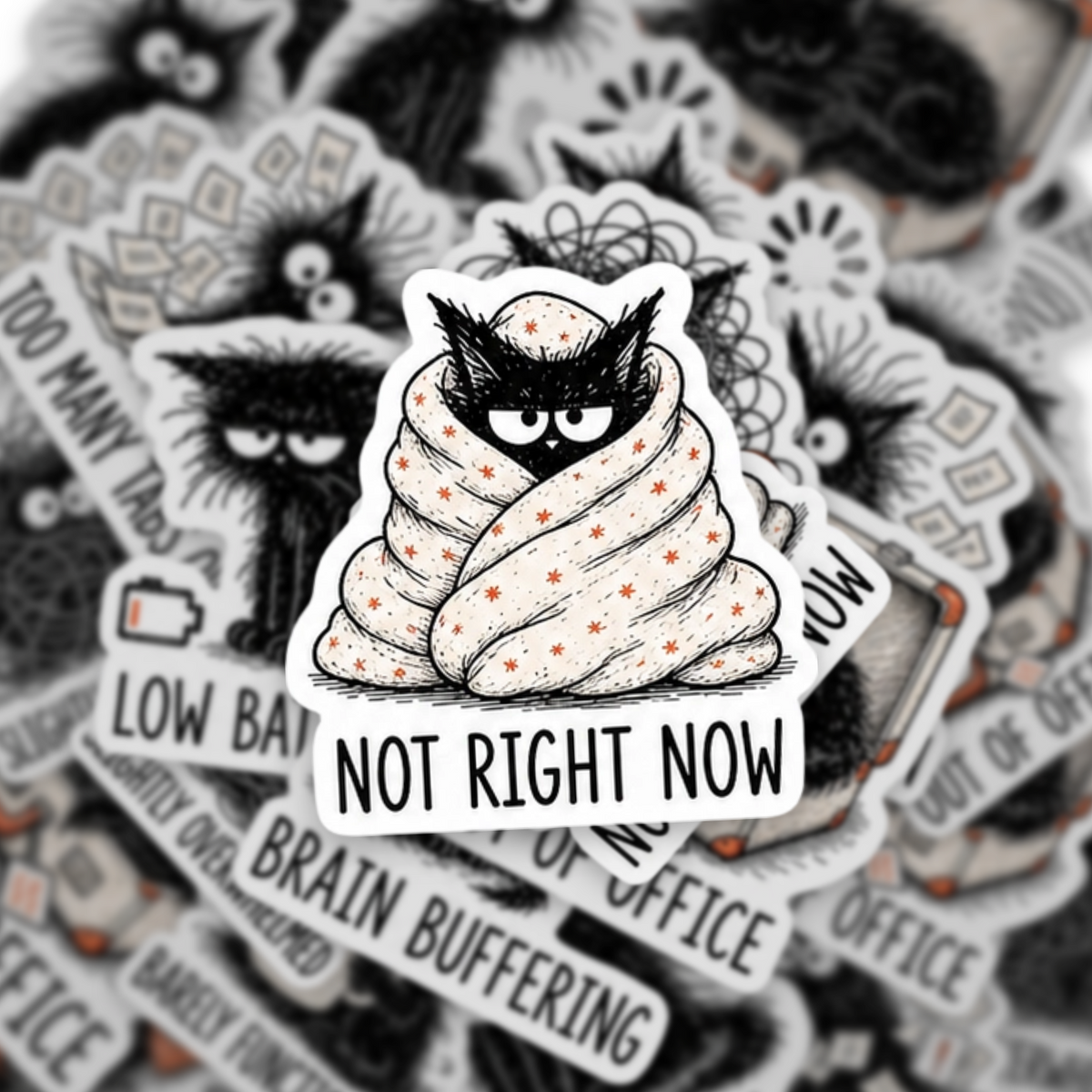 Scruffy Black Cat Sticker Pack