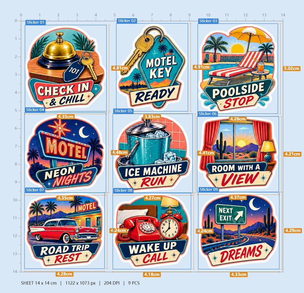 Retro Motel Road Trip Sticker Pack
