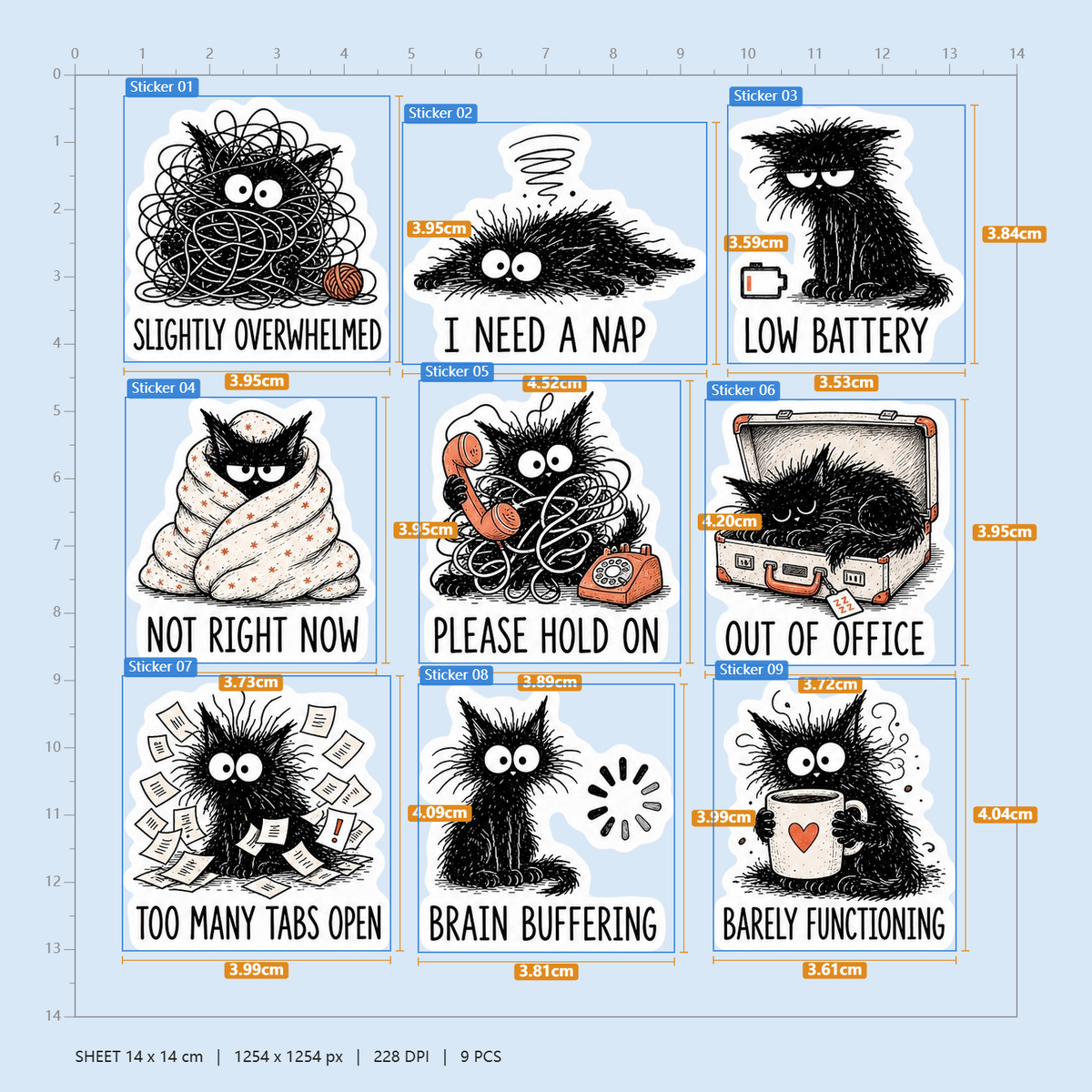 Scruffy Black Cat Sticker Pack