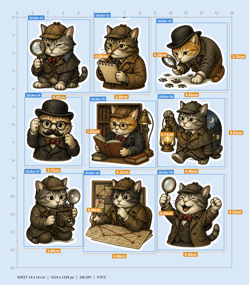 Whisker & Watson Detective Cats Sticker Pack