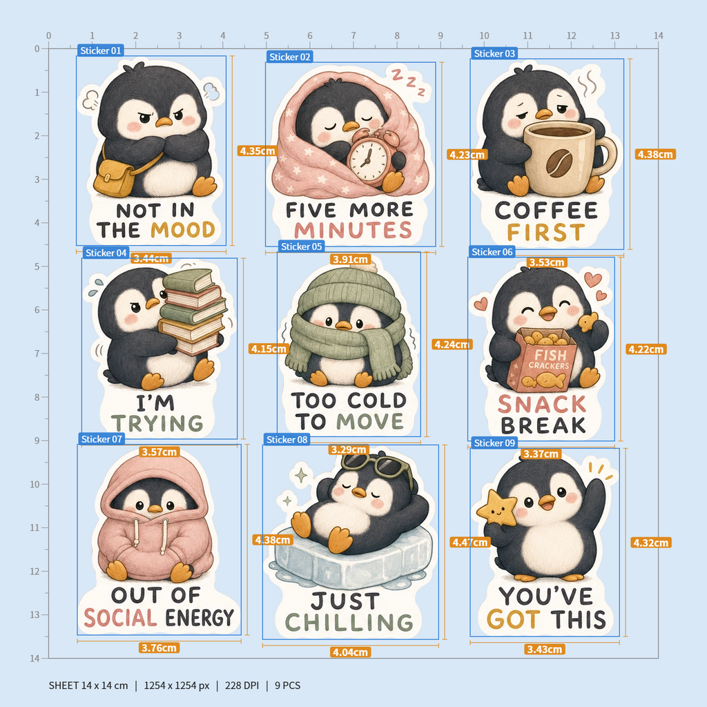 Cute Penguin Skiing Sticker Pack