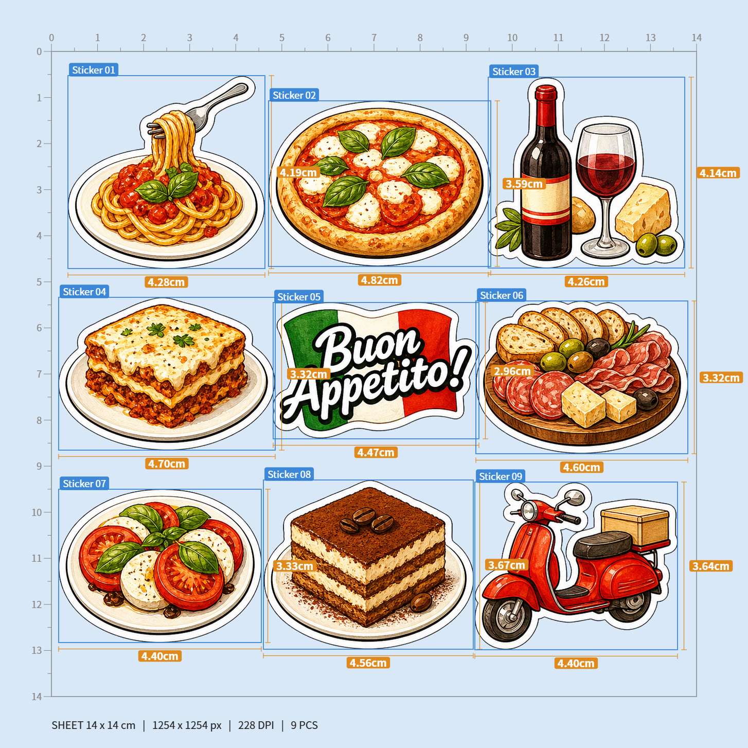 Italy Travel & Food Stickers Pack