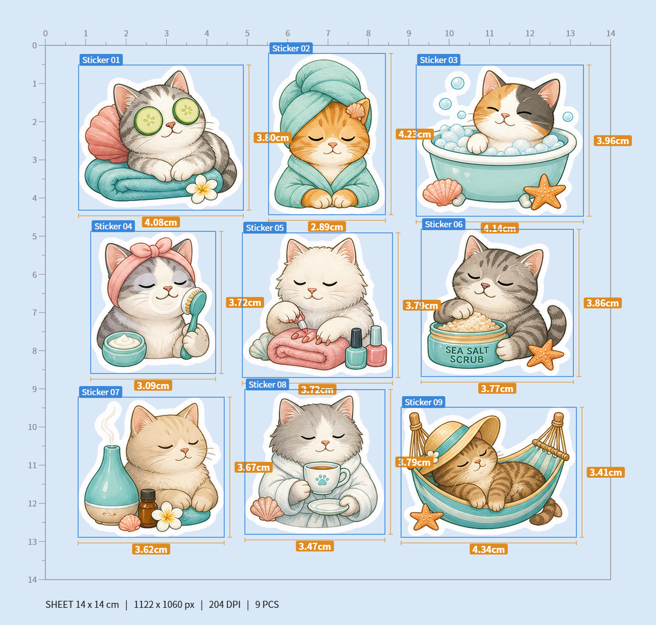 Seaside Spa Cats Sticker Pack