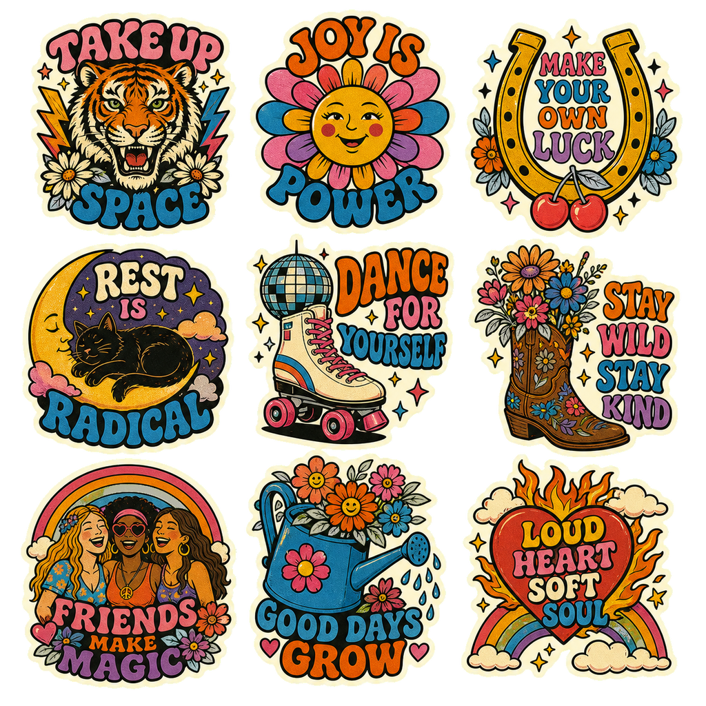 Groovy Self-Love & Positive Vibes Sticker Pack