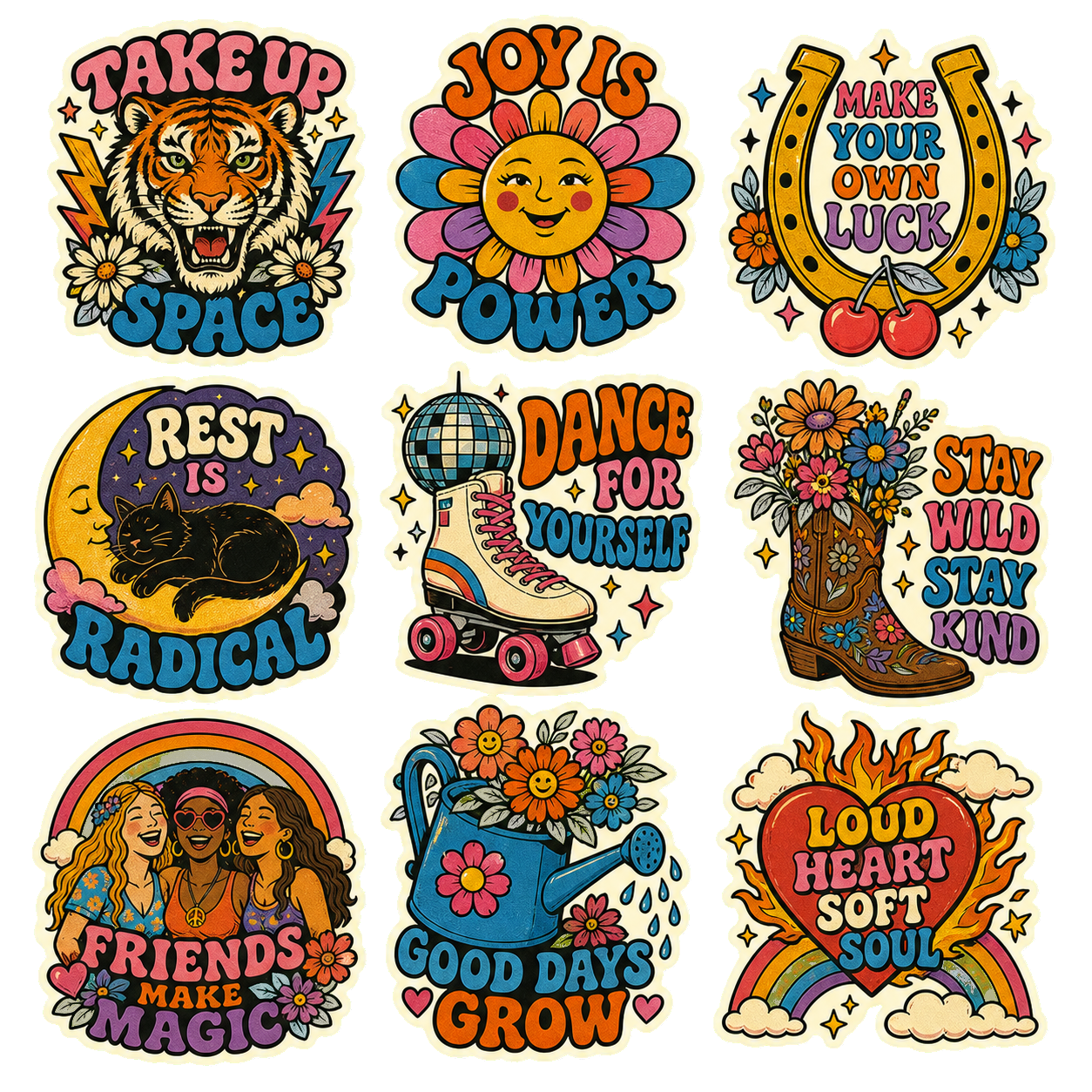 Groovy Self-Love & Positive Vibes Sticker Pack