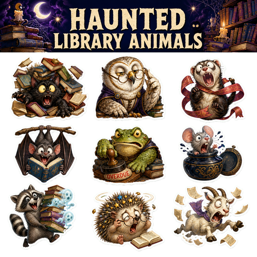 Haunted Library Animals Sticker Pack