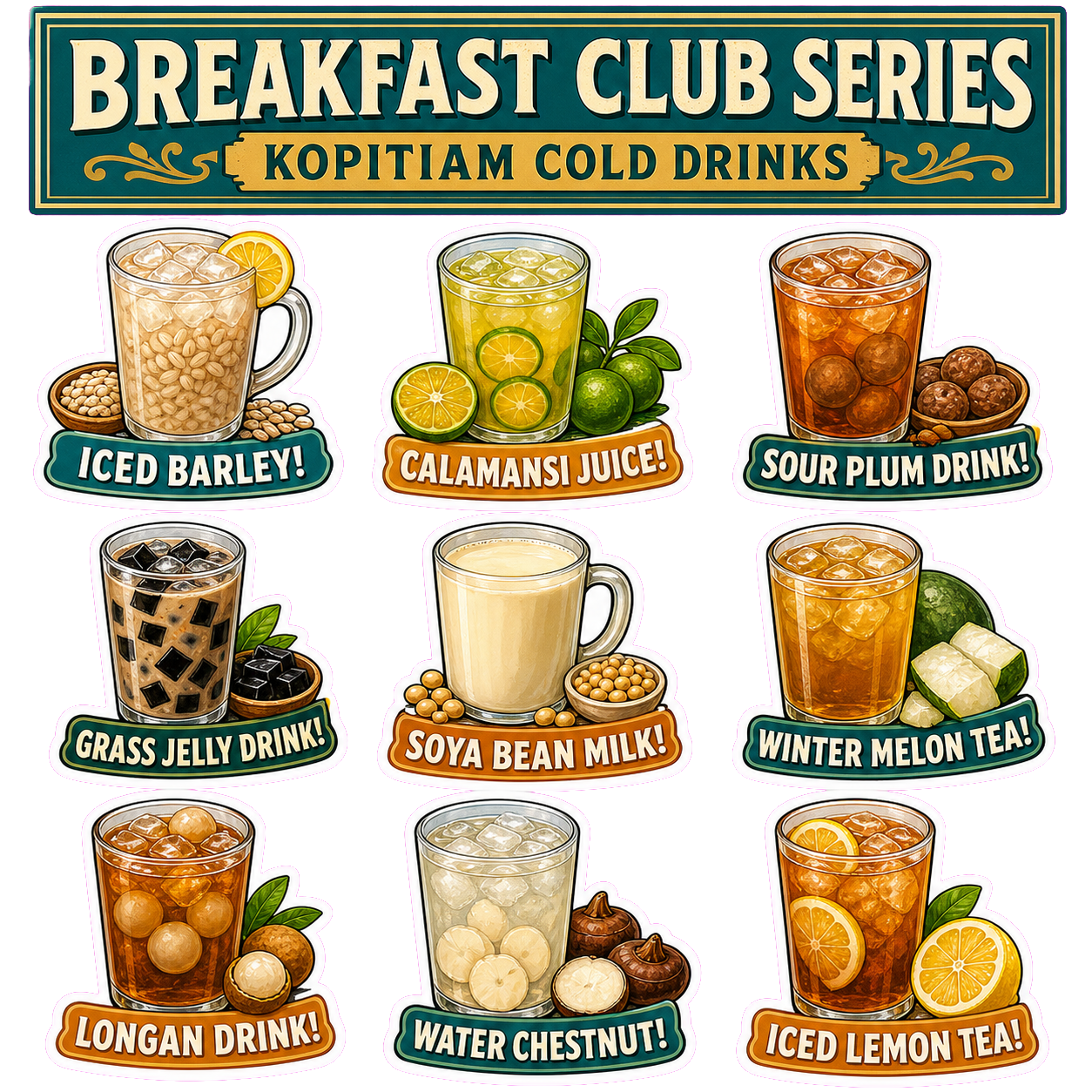 Kopitiam Cold Drinks Breakfast Club Sticker Pack