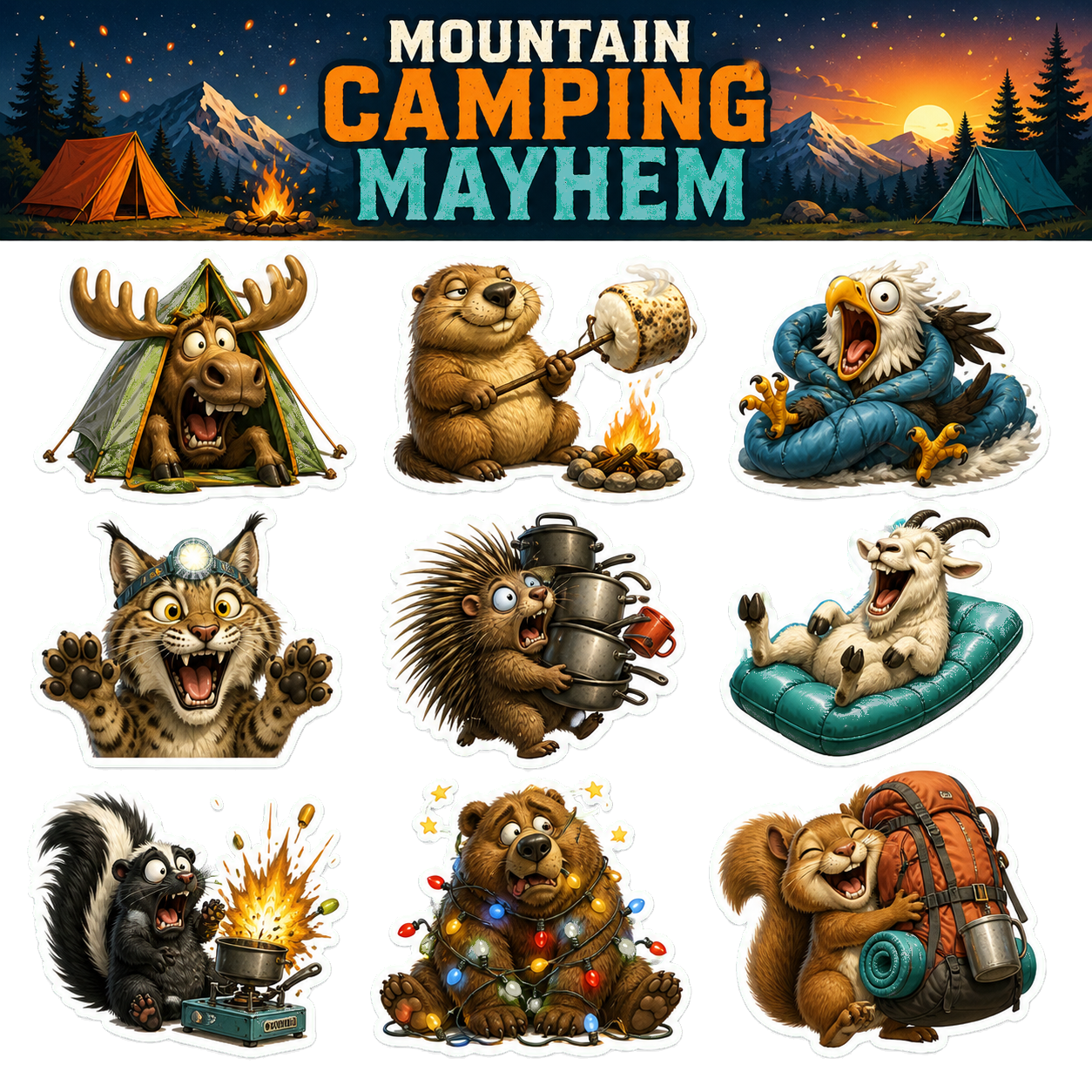 Mountain Camping Mayhem Sticker Pack
