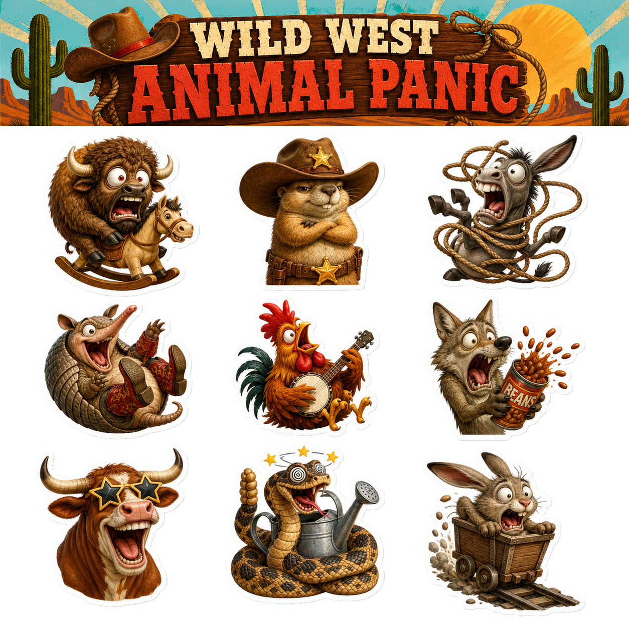 Wild West Animal Panic Sticker Pack