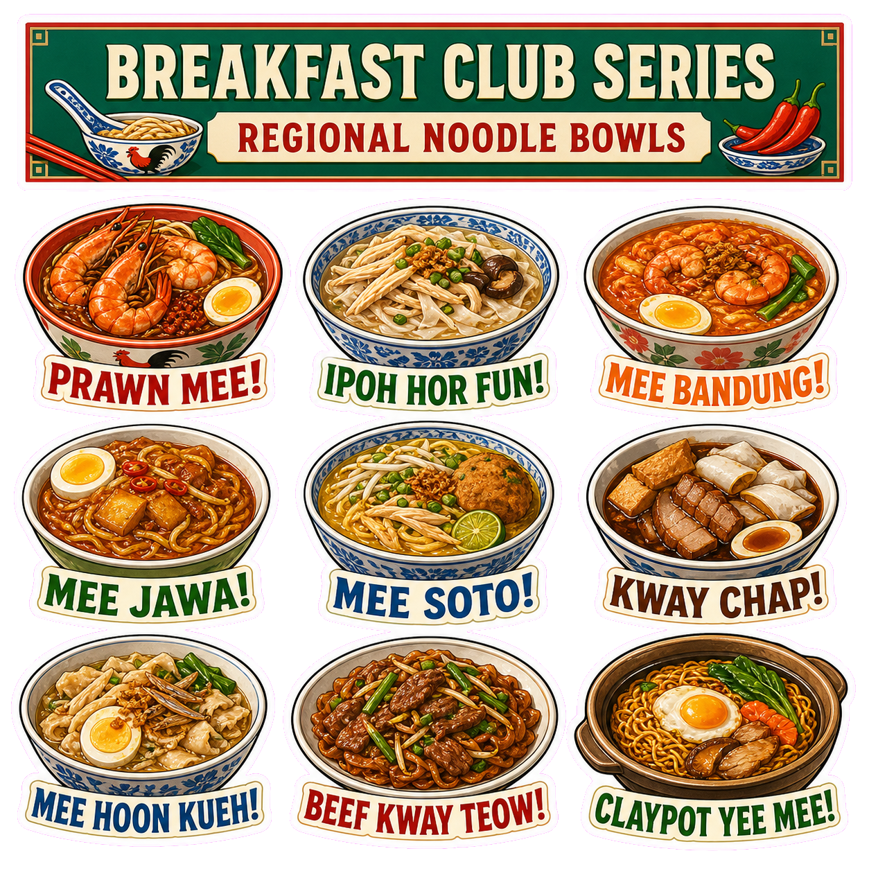 Regional Noodle Bowls Breakfast Club Sticker Pack