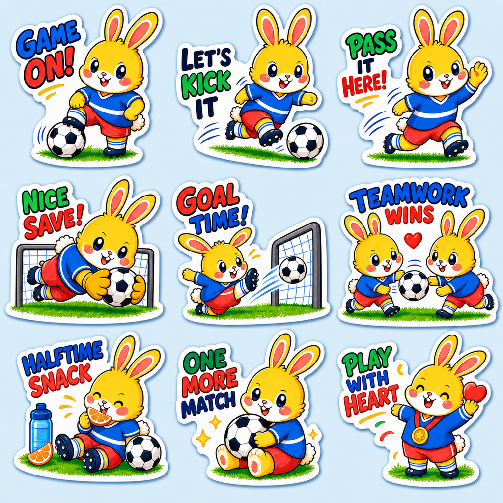 Cute Rabbit Soccer Sticker Pack