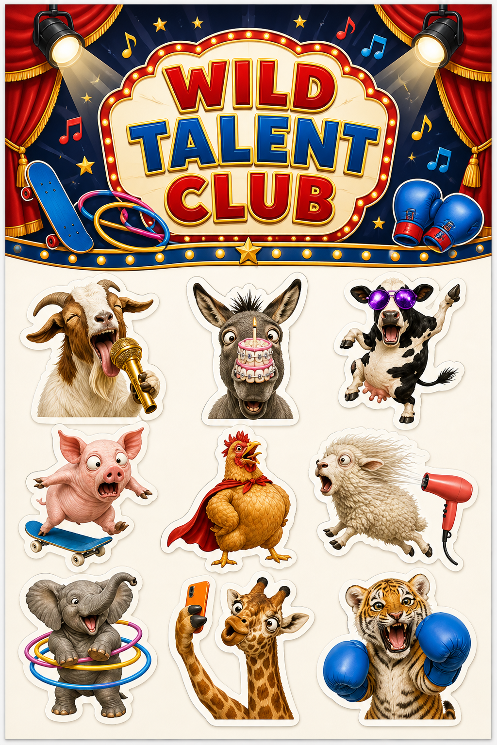 Wild Animal Reactions waterproof vinyl sticker pack – 9 designs